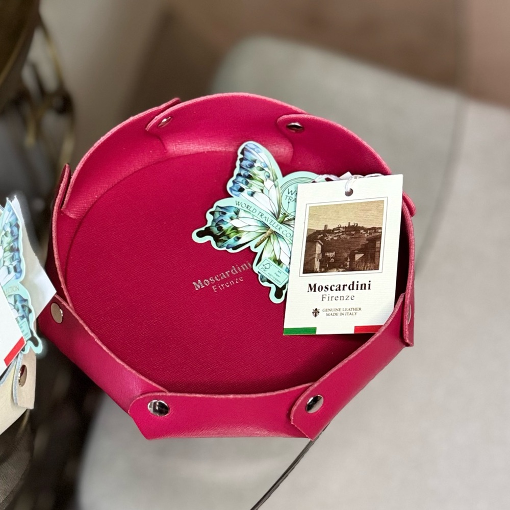 Red and Beige Leather Accessory Tray  Set